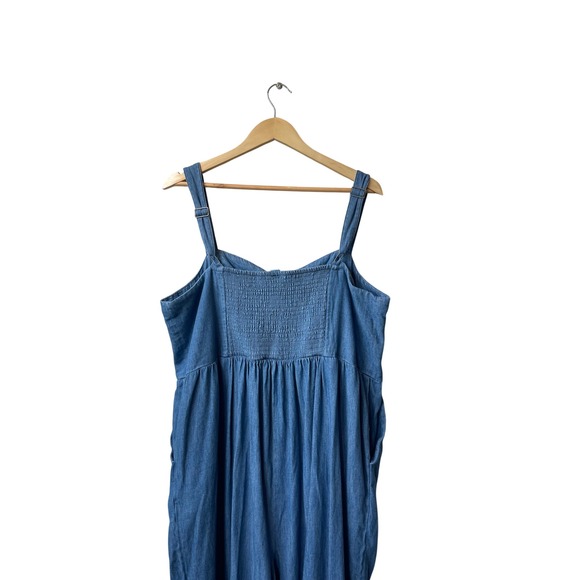 Old Navy Denim Jumpsuit XXL Petite Chambray Button Front Wide Leg Cropped - Picture 10 of 12